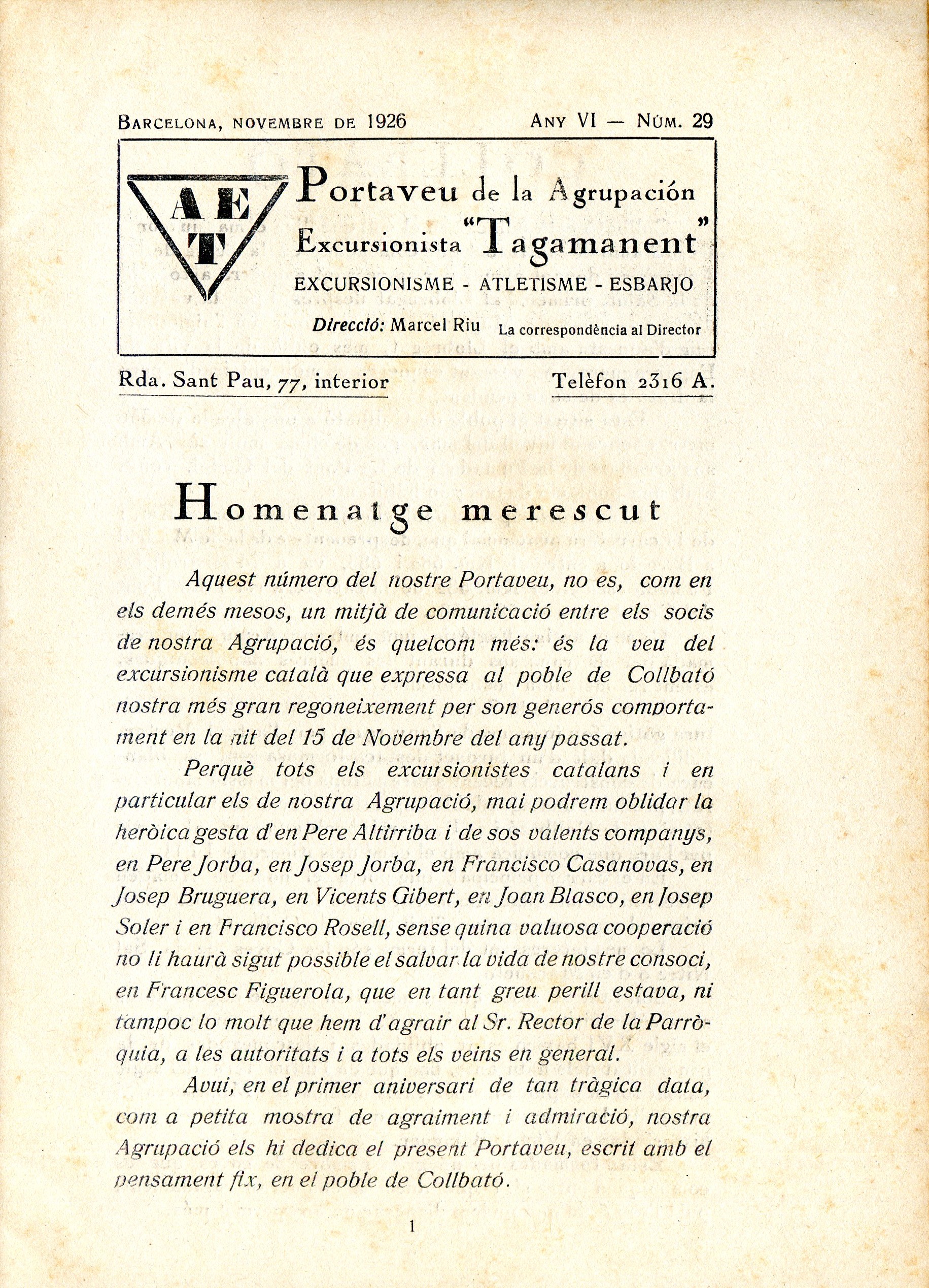 [Collbató : En commemoració de son heròic comportament en la tràgic data del 15 de novembre de 1925] - Miniatura 2